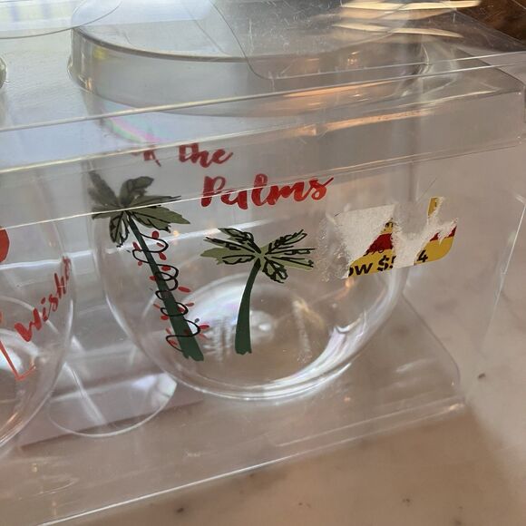 NEW St. Nickolas Square Set of 2 Wine Tumblers Christmas Palm Tree Flamingo - Picture 3 of 5